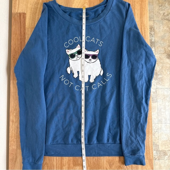 Modcloth Size M Blue Cool Cats Not Cat Calls Long Sleeve Sweatshirt - Picture 8 of 8